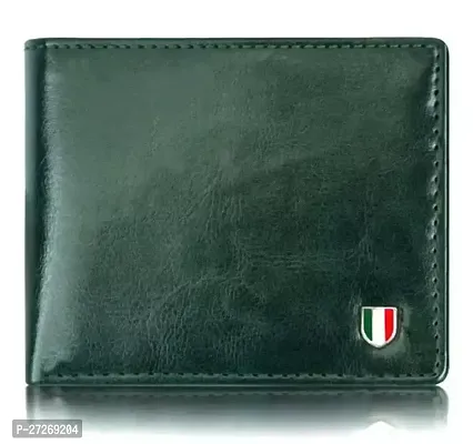 Stylish Green Leather Solid Three Fold Wallet For Men