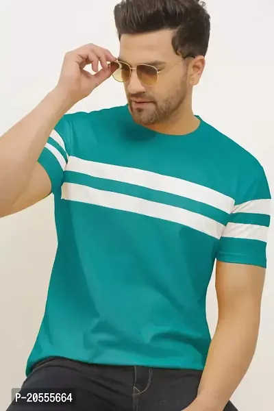 Stylish Retro Blue Cotton Blend Striped Round Neck Tees For Men-thumb0