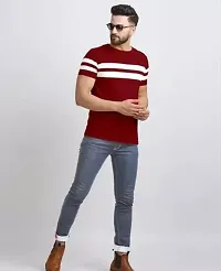 Stylish Retro Blue Cotton Blend Striped Round Neck Tees For Men-thumb2