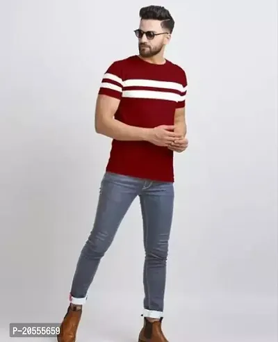 Stylish Retro Blue Cotton Blend Striped Round Neck Tees For Men-thumb3