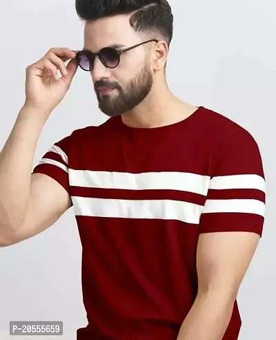 Stylish Retro Blue Cotton Blend Striped Round Neck Tees For Men-thumb0