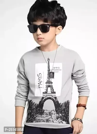 Round Neck Full Sleeves Regular Fitted Paris Printed T Shirt for Kids-thumb0