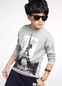 Round Neck Full Sleeves Regular Fitted Paris Printed T Shirt for Kids-thumb2