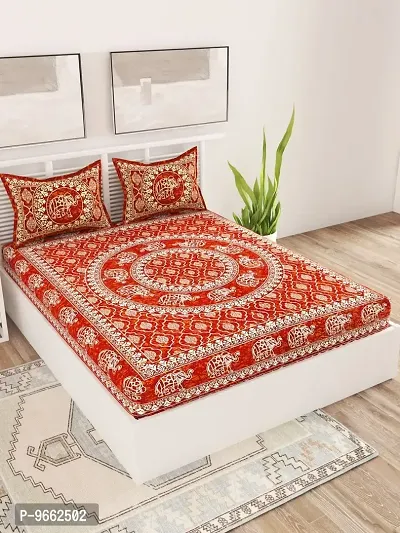UniqChoice Maroon Color 100% Cotton Jaipuri Traditonal Double BedSheet with 2 Pillow Cover,MaroonBatikHathi_D
