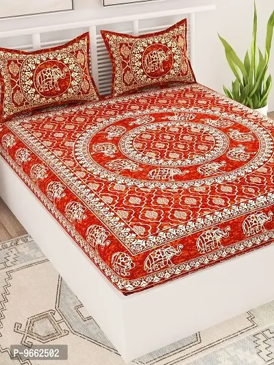 UniqChoice Maroon Color 100% Cotton Jaipuri Traditonal Double BedSheet with 2 Pillow Cover,MaroonBatikHathi_D-thumb3