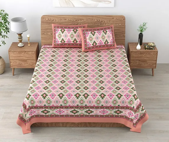 Printed Cotton Double Bedsheet with 2 Pillow Cover