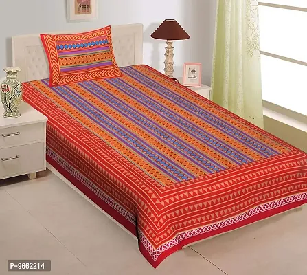 UniqChoice 100% Cotton Red Color Jaipuri Single bedsheet with 1 Pillow Cover,1+1_Single_Zik-Zak_Red