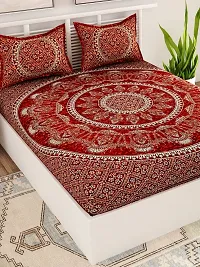 UniqChoice Maroon Color 100% Cotton Jaipuri Traditonal Double BedSheet with 2 Pillow Cover,MaroonBatikPalki_D-thumb2