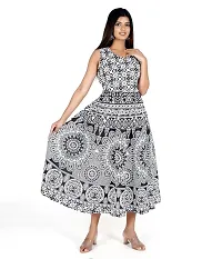 Rangun 100% Cotton Printed Black and White Maxi Dress for Women-thumb2