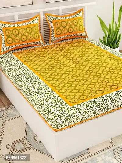 UniqChoice Floral Japuri Printed 120 TC 100% Cotton Double Bedsheet with 2 Pillow Cover ,Yellow(Sccore_178)-thumb3