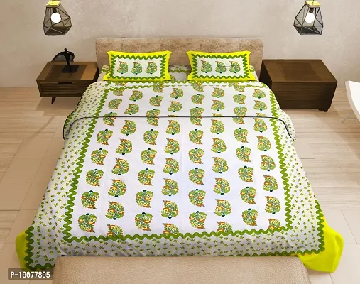 Comfortable Cotton 120-159 Queen Bedsheet with Two Pillow Covers