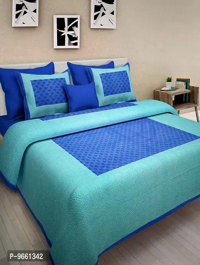UniqChoice Floral Japuri Printed 120 TC 100% Cotton Double Bedsheet with 2 Pillow Cover ,Blue(Newb_34)