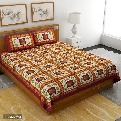 Comfortable Cotton Printed Double Bedsheet with Two Pillow Covers-thumb0