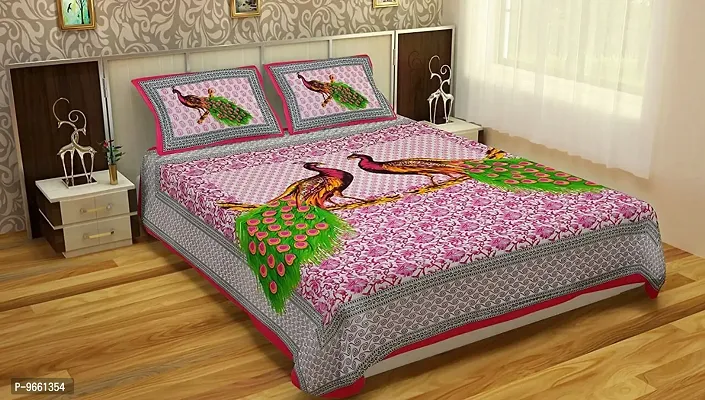 UniqChoice Floral Japuri Printed 120 TC 100% Cotton Double Bedsheet with 2 Pillow Cover ,Pink