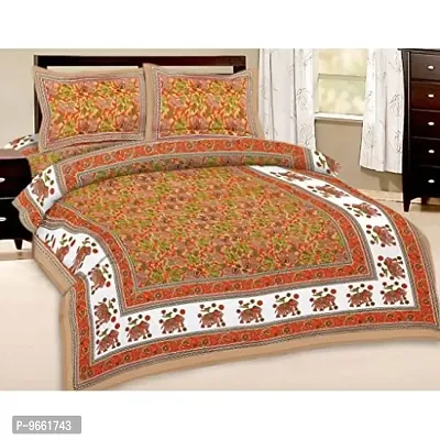 Uniqchoice 120 Tc Cotton Jaipuri Traditional Double Bedsheet with 2 Pillow Covers - King Size, Orange