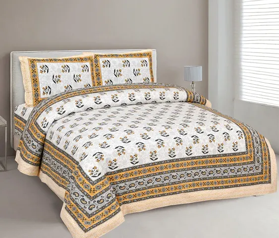 Pringted Cotton Double Bedsheet with 2 Pillow Cover