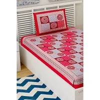 UniqChoice 100% Cotton Red Color Jaipuri Single bedsheet with 1 Pillow Cover,1+1_Single_Jalebi_Red-thumb2