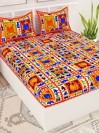 UniqChoice Orange Color Rajasthani Traditional Printed 120 TC 100% Cotton Double Bedsheet with 2 Pillow Cover,UCEBD122-thumb2