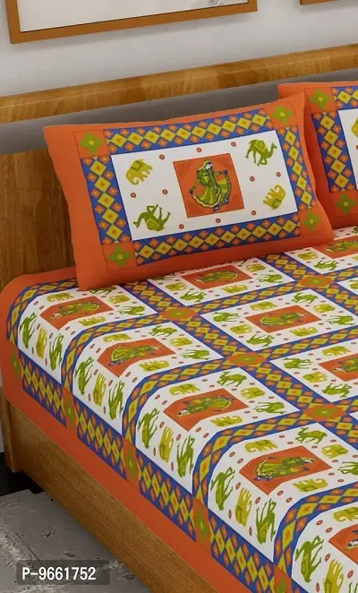 Bombay Spreads Rajasthani Traditional Print 120 TC 100% Cotton Double Bedsheet with 2 Pillow Cover ,Orange(UCEBBD49)-thumb3