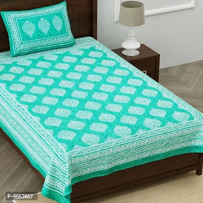 UniqChoice C-Greencolor 100% Cotton Jaipuri Printed Single bedsheet with 1 Pillow Cover 150 x 220 cm(1+1_Single_76_C-Green_89)-thumb2