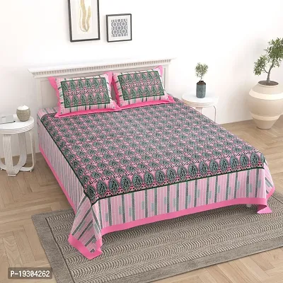 Comfortable Cotton Printed King Size Bedsheet with Two Pillow Covers