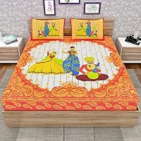 UniqChoice Cotton Traditional Print Double Bedsheet with 2 Pillow Cover - Orange (215 x 240 cm)-thumb1