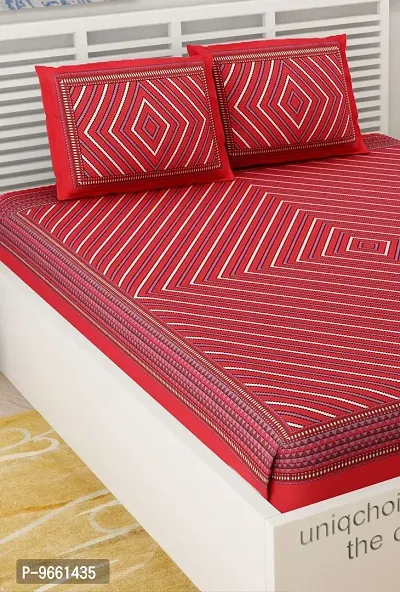 UniqChoice Rajasthani Traditional Printed| 120 TC| 100% Cotton| Double Bedsheet| Bedsheet with 2 Pillow Cover| Red-thumb3
