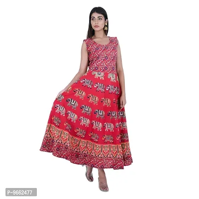 UniqueChoice Presents Red Color Jaipuri Printed Long Women's Maxi one Piece Dress Free Size