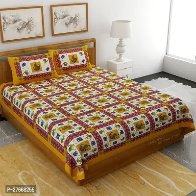 Comfortable Cotton Printed Double Bedsheet with Two Pillow Covers-thumb0