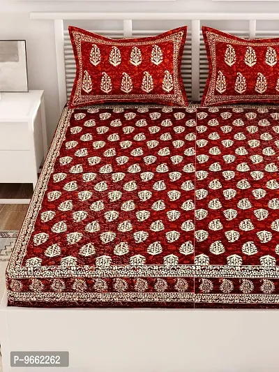 UniqChoice Maroon Color 100% Cotton Jaipuri Traditonal Double BedSheet with 2 Pillow Cover,MaroonBatikButi_D-thumb4