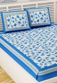 UniqChoice Blue Color Cotton Printed Double Bedsheet with 2 Pillow Cover (Angurbel)-thumb2