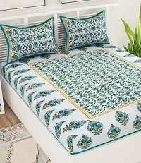 UniqChoice Floral Japuri Printed 120 TC 100% Cotton Double Bedsheet with 2 Pillow Cover,Turquoise(UUCCKD68)-thumb2