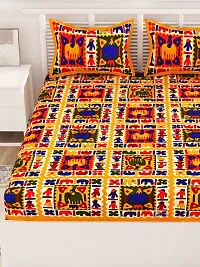 UniqChoice Yellow Color Rajasthani Traditional Printed 120 TC 100% Cotton Double Bedsheet with 2 Pillow Cover,UCEBBD327-thumb3