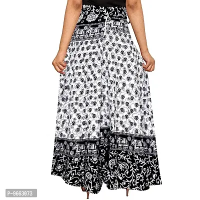 UniqueChoice Women's Cotton Printed Wrap Around Skirt (White, Black, Free Size)-thumb2