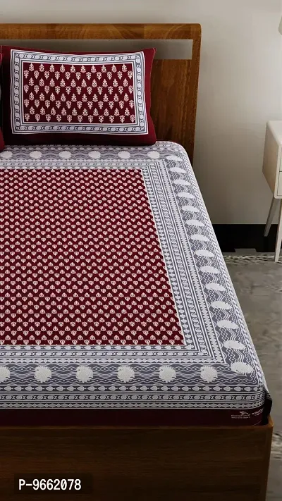 UniqChoice Maroon Color Rajasthani Traditional Printed 120 TC 100% Cotton Double Bedsheet with 2 Pillow Cover,UCEBBD26-thumb4