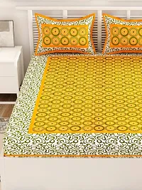 UniqChoice Floral Japuri Printed 120 TC 100% Cotton Double Bedsheet with 2 Pillow Cover,Yellow(UCEBD233)-thumb3