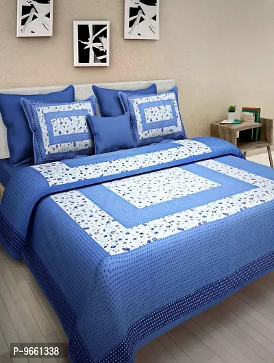 UniqChoice Rajasthani Jaipuri Designer Traditional 144 TC Cotton Double Bedsheet with 2 Pillow Covers - Blue
