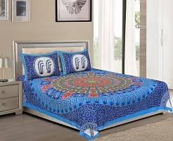 New Collection Blue Cotton Printed Double Bedsheet With Pillow Covers-thumb1