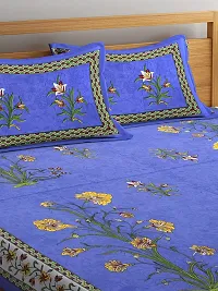 New Collection Blue Cotton Printed Double Bedsheet With Pillow Covers-thumb1