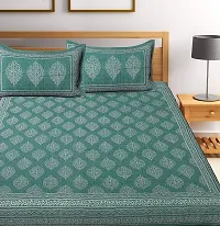 New Collection Turquoise Cotton Printed Double Bedsheet With Pillow Covers-thumb1