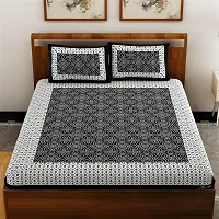 New Collection Black Cotton Printed Double Bedsheet With Pillow Covers-thumb1