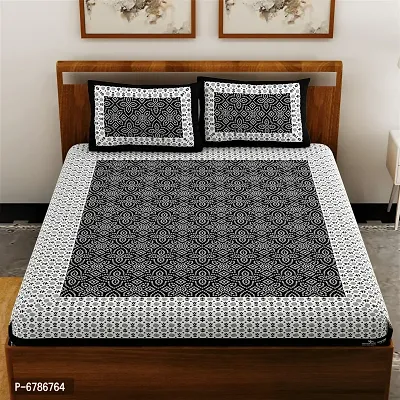 New Collection Black Cotton Printed Double Bedsheet With Pillow Covers-thumb2