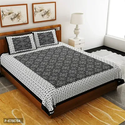 New Collection Black Cotton Printed Double Bedsheet With Pillow Covers-thumb0