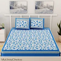 New Collection Blue Cotton Printed Double Bedsheet With Pillow Covers-thumb1