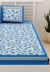 New Collection Blue Cotton Printed Double Bedsheet With Pillow Covers-thumb3