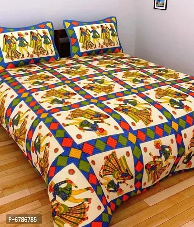 New Collection Multicoloured Cotton Printed Double Bedsheet With Pillow Covers