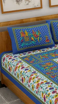 New Collection Blue Cotton Printed Double Bedsheet With Pillow Covers-thumb2