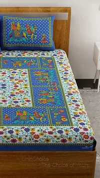 New Collection Blue Cotton Printed Double Bedsheet With Pillow Covers-thumb3