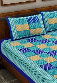 New Collection Blue Cotton Printed Double Bedsheet With Pillow Covers-thumb2