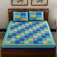 New Collection Blue Cotton Printed Double Bedsheet With Pillow Covers-thumb1